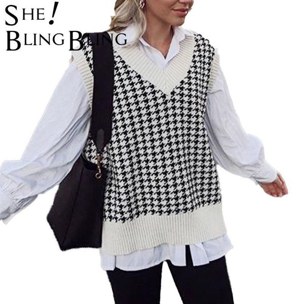 women geometrische knitted casual khaki v neck houndstooth pullover sweaters female autumn winter retro jumper 210523, White;black
women geometrische knitted casual khaki v neck houndstooth pullover sweaters female autumn winter retro jumper 210523, White;black