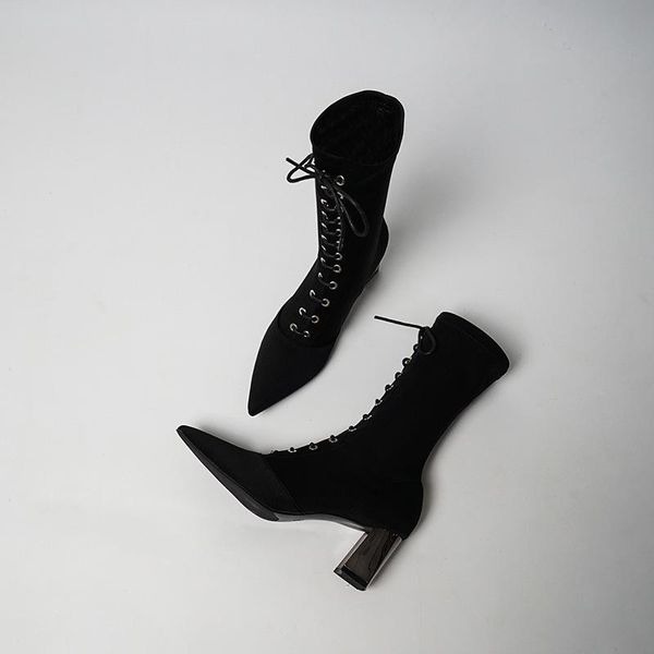 boots women's fashion elastic fabric splice rome cross-tie ankle high heel pointed toe feminine basic, Black
boots women's fashion elastic fabric splice rome cross-tie ankle high heel pointed toe feminine basic, Black