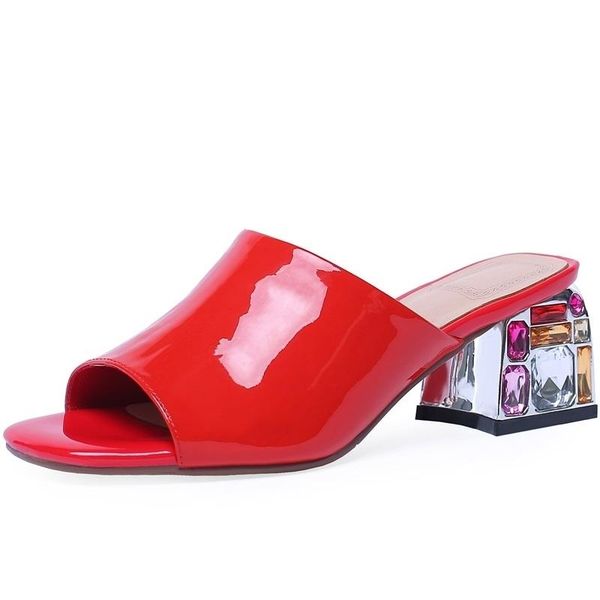ruby genuine patent leather woman's slides summer fashion girl outside green crystal high heels shoes plus size slippers, Black
ruby genuine patent leather woman's slides summer fashion girl outside green crystal high heels shoes plus size slippers, Black