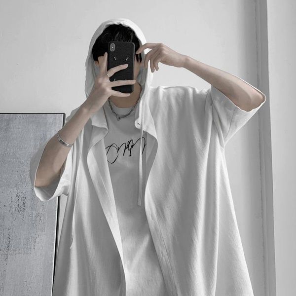 men's casual shirts summer thin shirt korean fashion streetwear hoodie retro loose short-sleeved men, White;black
men's casual shirts summer thin shirt korean fashion streetwear hoodie retro loose short-sleeved men, White;black