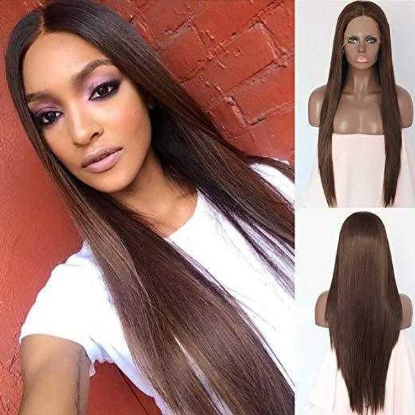 selling wig female front lace wig brown long straight hair chemical fiber head cover, Black
selling wig female front lace wig brown long straight hair chemical fiber head cover, Black