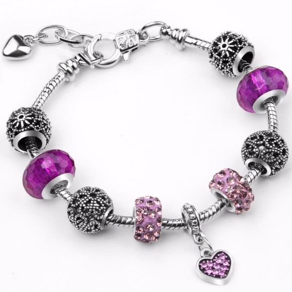 link, chain 2021 heart charm bracelets for women purple crystal beads fit pa & bangles diy jewelry, Black
link, chain 2021 heart charm bracelets for women purple crystal beads fit pa & bangles diy jewelry, Black