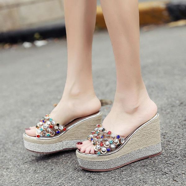 slippers fashion summer solid women platform wedges open toe med outside shoes casual crystal slides, Black
slippers fashion summer solid women platform wedges open toe med outside shoes casual crystal slides, Black