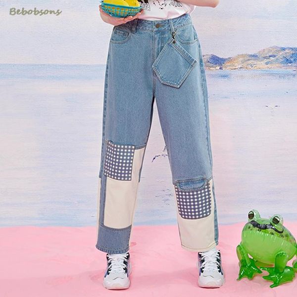 women's jeans fashion streetwear for women full length lattice patch washed jean ladies denim straight pants high waist, Blue
women's jeans fashion streetwear for women full length lattice patch washed jean ladies denim straight pants high waist, Blue