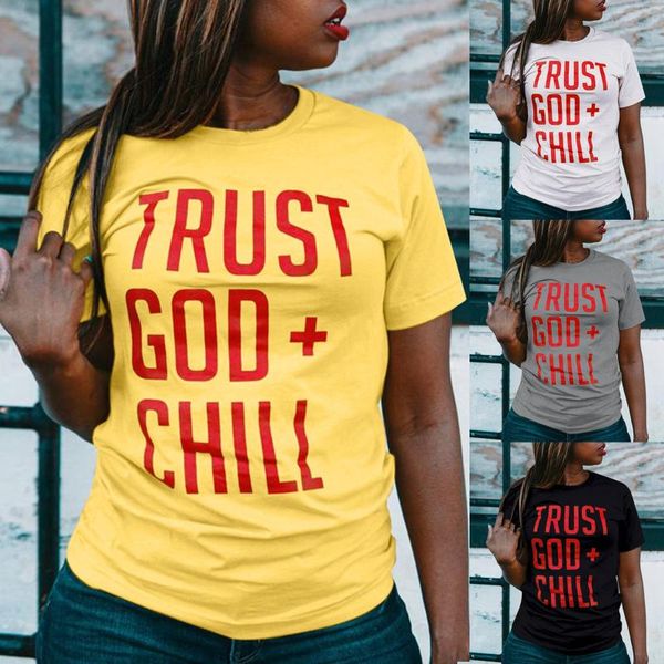 women letter print trust god + chill printing solid color pullover round neck short sleeve t-shirt 2021 summer fashion women's, White
women letter print trust god + chill printing solid color pullover round neck short sleeve t-shirt 2021 summer fashion women's, White