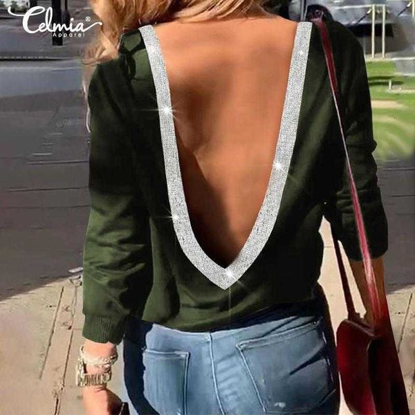 women's blouses & shirts blouses celmia backless women fashion casual loose long sleeve sequins back v-neck party streetwear blusa 185, White
women's blouses & shirts blouses celmia backless women fashion casual loose long sleeve sequins back v-neck party streetwear blusa 185, White