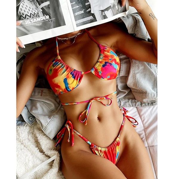 women's swimwear tie dye printed swimsuit for female mini thong biquini two-pieces bikini bather lace up halter beachsuit women bathing, White;black
women's swimwear tie dye printed swimsuit for female mini thong biquini two-pieces bikini bather lace up halter beachsuit women bathing, White;black