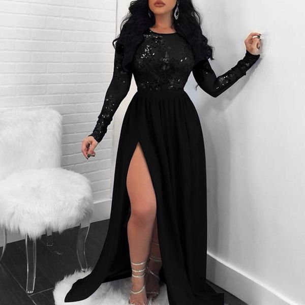 casual dresses women sequin mesh lace insert patchwork high slit maxi dress formal black evening classy long vestidos, Black;gray
casual dresses women sequin mesh lace insert patchwork high slit maxi dress formal black evening classy long vestidos, Black;gray