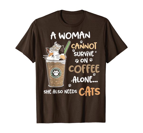 a woman cannot survive on coffee alone she also needs cats t-shirt, White;black
a woman cannot survive on coffee alone she also needs cats t-shirt, White;black
