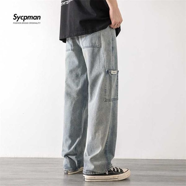 loose street style straight cargo pants jeans men fashion brand wide leg overalls retro trend leisure youth denim baggy 220107, Blue
loose street style straight cargo pants jeans men fashion brand wide leg overalls retro trend leisure youth denim baggy 220107, Blue