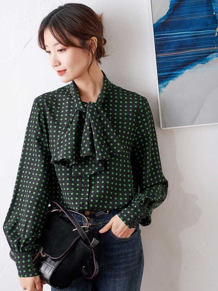 women's blouses & shirts green dot printed silk blouse falbala bowknot mulberry longsleeve shirt c9p4, White
women's blouses & shirts green dot printed silk blouse falbala bowknot mulberry longsleeve shirt c9p4, White