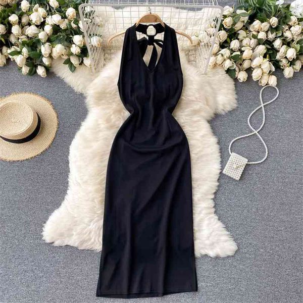 women's summer dress fashion black v-neck sleeveless high waist slim open back split evening party long vestidos 210603, Black;gray
women's summer dress fashion black v-neck sleeveless high waist slim open back split evening party long vestidos 210603, Black;gray