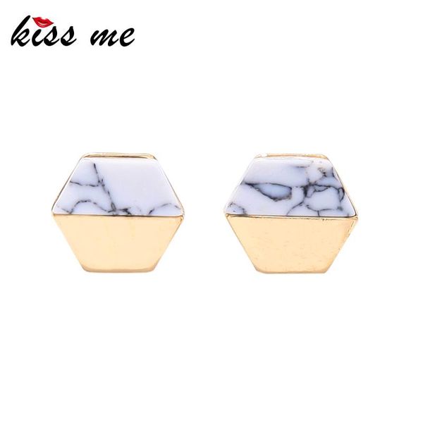 kissme unique white synthetic stone small hexagon stud earrings for women gold color alloy fashion jewelry wholesale, Golden;silver 
kissme unique white synthetic stone small hexagon stud earrings for women gold color alloy fashion jewelry wholesale, Golden;silver