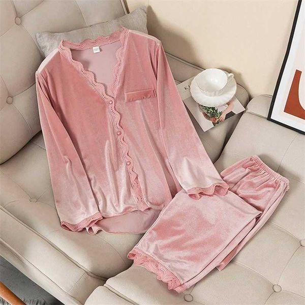 women velvet pajamas set 2 piece v-neck lace and pants sleepwear pyjamas lounge wear solid nightwear autumn winter 220108, Red;black
women velvet pajamas set 2 piece v-neck lace and pants sleepwear pyjamas lounge wear solid nightwear autumn winter 220108, Red;black