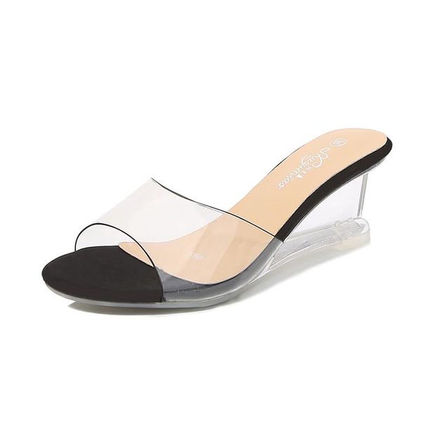wedge women slippers pvc transparent sandals ladies shoes summer crystal high-heeled 6cm female beach lazy, Black
wedge women slippers pvc transparent sandals ladies shoes summer crystal high-heeled 6cm female beach lazy, Black