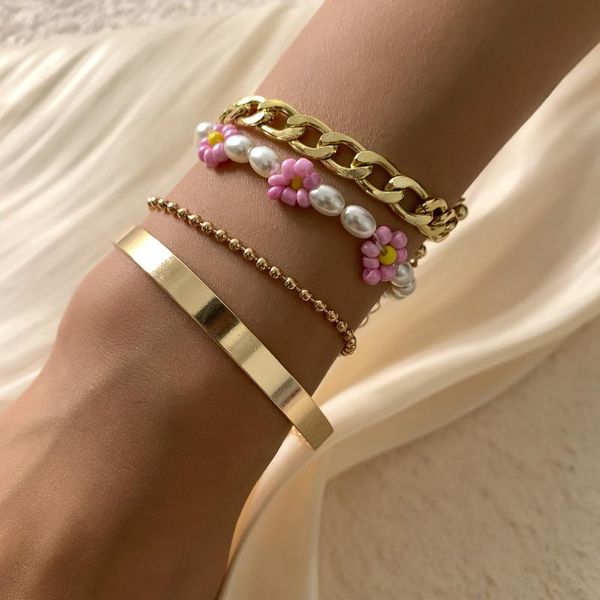 link, chain 4pcs/set punk cuban pink daisy flower pearl bracelets ladies ethnic retro fashion geometric beaded bracelet girl jewelry, Black
link, chain 4pcs/set punk cuban pink daisy flower pearl bracelets ladies ethnic retro fashion geometric beaded bracelet girl jewelry, Black