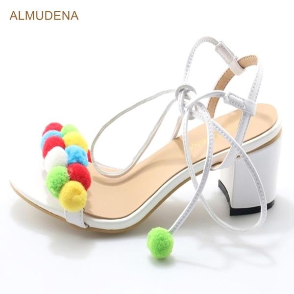 young girl's sweet multi-color pom sandals white chunky high heels colorful fur shoes lace-up wedding party, Black
young girl's sweet multi-color pom sandals white chunky high heels colorful fur shoes lace-up wedding party, Black