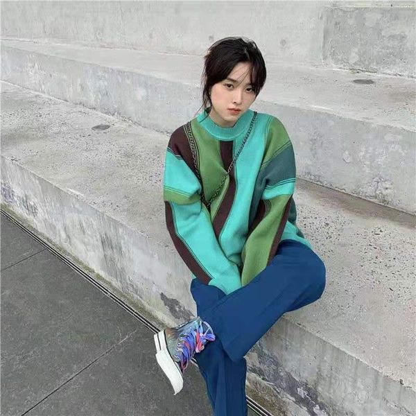 women's sweaters autumn and winter oversize lazy wind color matching striped sweater long sleeve knit pullover, White;black
women's sweaters autumn and winter oversize lazy wind color matching striped sweater long sleeve knit pullover, White;black