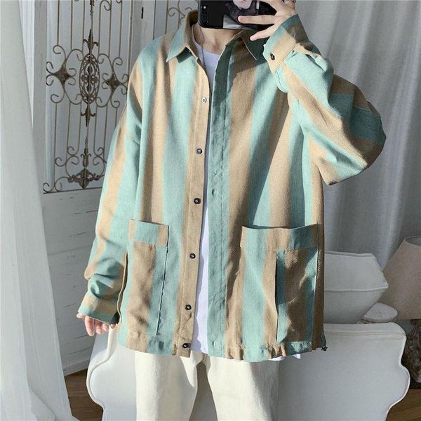 men's casual shirts japanese shirt striped long sleeves cardigan blouses autumn korean tooling couple loose all-match male clothing, White;black
men's casual shirts japanese shirt striped long sleeves cardigan blouses autumn korean tooling couple loose all-match male clothing, White;black