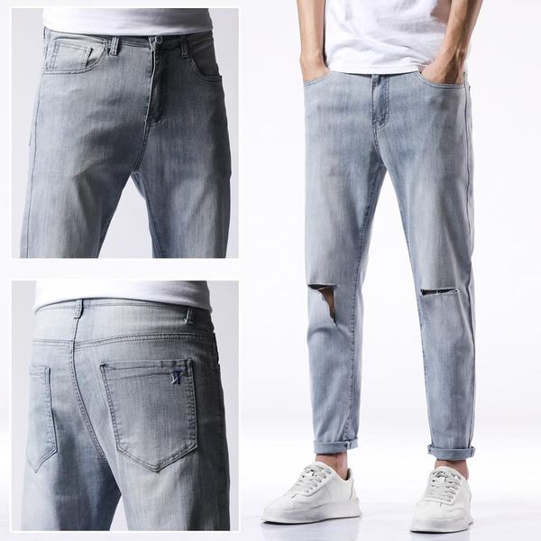 men's jeans fashion trend stretch simple personality ripped hip-hop casual pants nine points broken hole 3011, Blue
men's jeans fashion trend stretch simple personality ripped hip-hop casual pants nine points broken hole 3011, Blue