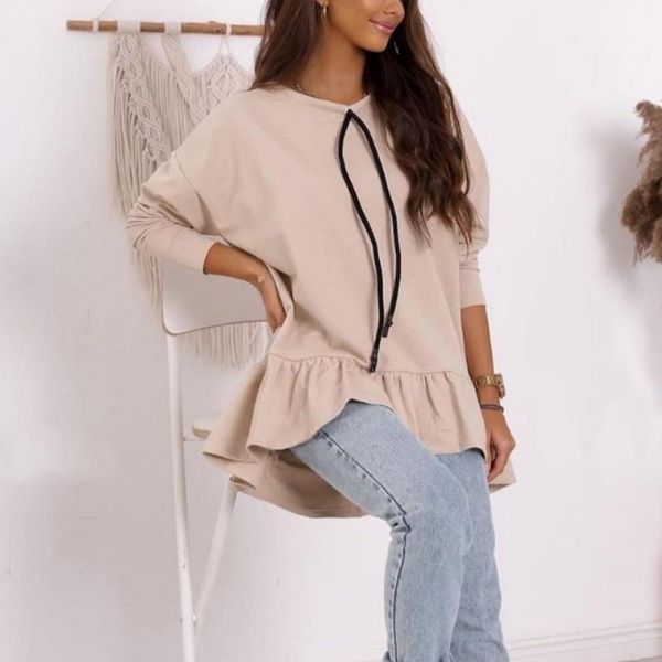 women's t-shirt floy fashion casual o neck tshirts women elegant loose solid drawstring ruffles long sleeve mid length tees ladies, White
women's t-shirt floy fashion casual o neck tshirts women elegant loose solid drawstring ruffles long sleeve mid length tees ladies, White