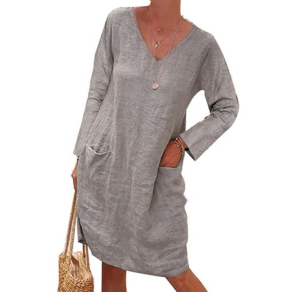 casual dresses 40# cotton and line plus size dress women v neck long sleeve straight loose with pocket solid color vestidos, Black;gray
casual dresses 40# cotton and line plus size dress women v neck long sleeve straight loose with pocket solid color vestidos, Black;gray