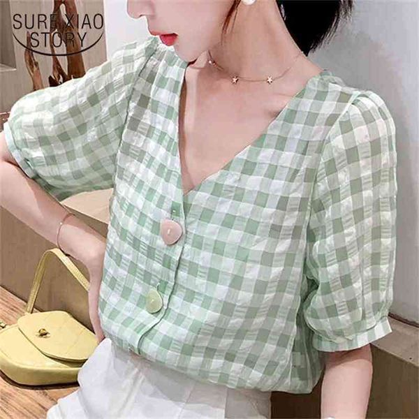 women's summer blouses short sleeve plaid chiffon blouse shirts v-neck ladies elegante 5007 50 210506, White
women's summer blouses short sleeve plaid chiffon blouse shirts v-neck ladies elegante 5007 50 210506, White