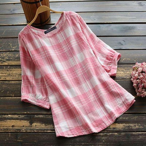 women's blouses & shirts women's check blouse 2022 vintage summer casual 3/4 sleeve female o neck blusas chemise plus size tunic 7, White
women's blouses & shirts women's check blouse 2022 vintage summer casual 3/4 sleeve female o neck blusas chemise plus size tunic 7, White