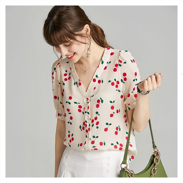 blouses cherry printed silk shirt 2021 fashion style v-neck sleeve loose women, White
blouses cherry printed silk shirt 2021 fashion style v-neck sleeve loose women, White