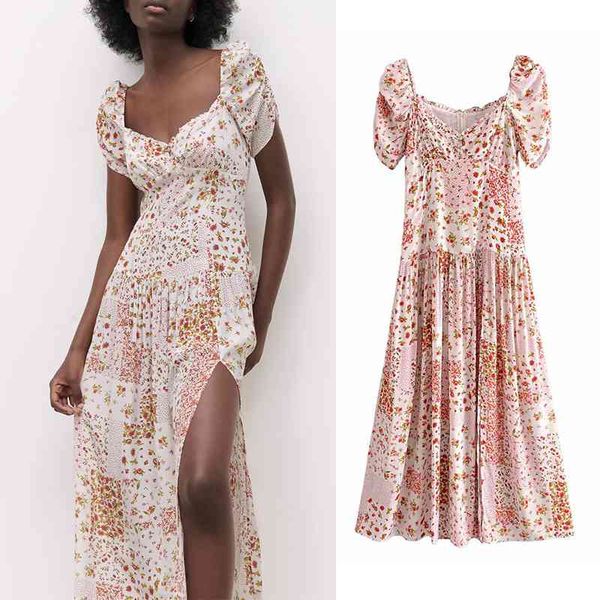za summer women dress floral printed puff sleeve casual party vestido elegant square collar loose midi girls outfits 210422, Black;gray
za summer women dress floral printed puff sleeve casual party vestido elegant square collar loose midi girls outfits 210422, Black;gray