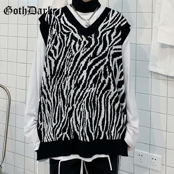 women's vests goth dark zebra striped gothic knitted vest autumn oversize loose pullover women hip hop korean style sleeveless sweater, Black;white
women's vests goth dark zebra striped gothic knitted vest autumn oversize loose pullover women hip hop korean style sleeveless sweater, Black;white