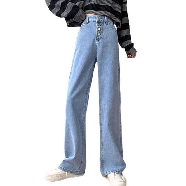 casual women high waist button wide leg trousers pockets solid color pants jeans women's, Blue
casual women high waist button wide leg trousers pockets solid color pants jeans women's, Blue