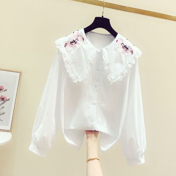 blouses spring and autumn lace stitching floral embroidery doll collar shirt female long sleeve temperament blouse, White
blouses spring and autumn lace stitching floral embroidery doll collar shirt female long sleeve temperament blouse, White