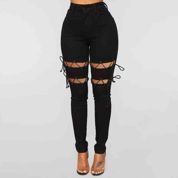 black bandage hollow out women jean high waist womans pocket regular streetwear trousers hole denim pants, Blue
black bandage hollow out women jean high waist womans pocket regular streetwear trousers hole denim pants, Blue