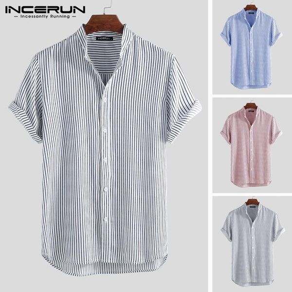 men's casual shirts incerun men striped shirt breathable chic short sleeve vacation stand collar summer beach brand 2021 streetwear, White;black
men's casual shirts incerun men striped shirt breathable chic short sleeve vacation stand collar summer beach brand 2021 streetwear, White;black