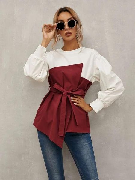 women's blouses & shirts womens long sleeve women for lantern patchwork elegant fashion o-neck blouse, White
women's blouses & shirts womens long sleeve women for lantern patchwork elegant fashion o-neck blouse, White