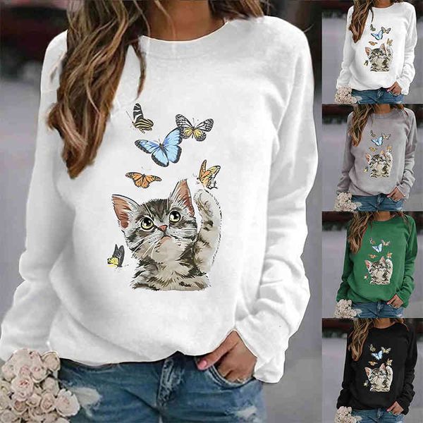 women hoodie 2021 spring autumn cat butterfly print sweater long sleeve round neck hoodies loose casual kawaii girl sweatshirt, Black
women hoodie 2021 spring autumn cat butterfly print sweater long sleeve round neck hoodies loose casual kawaii girl sweatshirt, Black