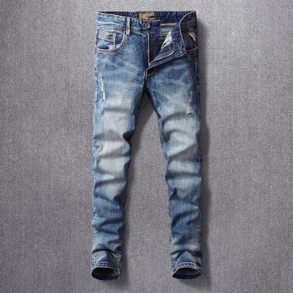 men's jeans european vintage fashion men retro blue elastic slim fit ripped frayed hole designer stretch casual denim pants
men's jeans european vintage fashion men retro blue elastic slim fit ripped frayed hole designer stretch casual denim pants