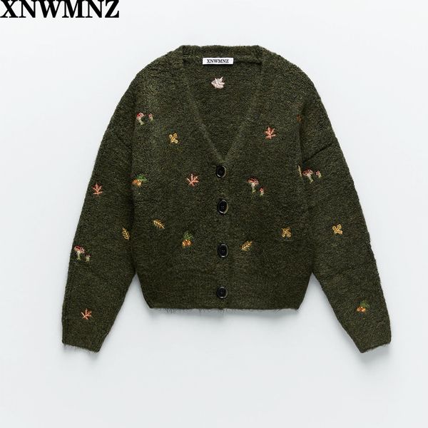 xnwmnz za women vintage knit cardigan with embroidery long sleeves v-neck ribbed trims cardigan female elegant sweater outerwear, Black
xnwmnz za women vintage knit cardigan with embroidery long sleeves v-neck ribbed trims cardigan female elegant sweater outerwear, Black