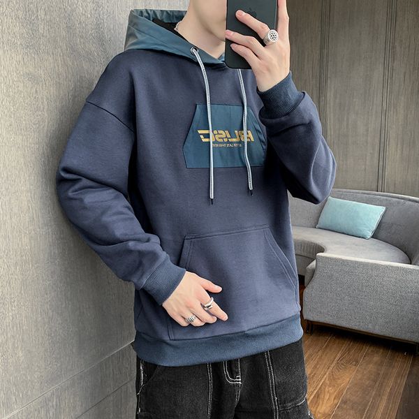 and 2021 spring men's sweater autumn loose trend hooded casual handsome fashion brand color matching cloth, Black
and 2021 spring men's sweater autumn loose trend hooded casual handsome fashion brand color matching cloth, Black