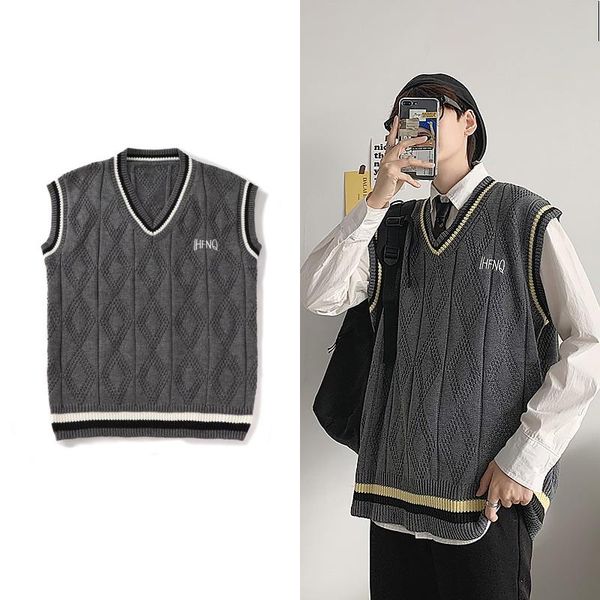 men's vests autumn v-neck sleeveless sweater vest loose contrast striped casual knitted japanese outerwear, Black;white
men's vests autumn v-neck sleeveless sweater vest loose contrast striped casual knitted japanese outerwear, Black;white