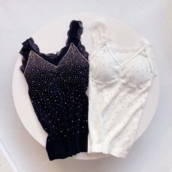 2021 autumn new amazon parallel lace vest with diamond sleeveless bottoming elastic knitted thread hair generation, Black;white
2021 autumn new amazon parallel lace vest with diamond sleeveless bottoming elastic knitted thread hair generation, Black;white
