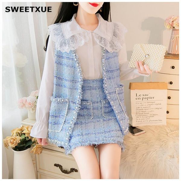 women's tracksuits sweetxue 2021 autumn small fragrant tweed plaid beaded waistcoat + mini pocket skirt doll collar shirt 3 piece suit, Gray
women's tracksuits sweetxue 2021 autumn small fragrant tweed plaid beaded waistcoat + mini pocket skirt doll collar shirt 3 piece suit, Gray