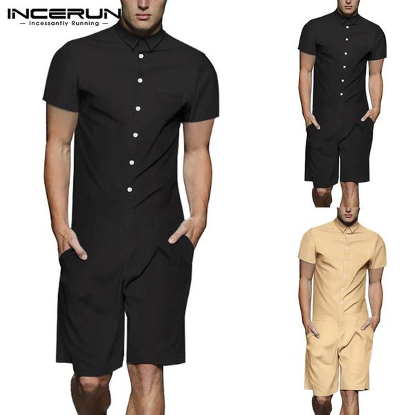 men's pants incerun 2021 streetwear men romper jumpsuit shortsleeve solid color button up casual loose fashion cargo overalls playsuit, Black
men's pants incerun 2021 streetwear men romper jumpsuit shortsleeve solid color button up casual loose fashion cargo overalls playsuit, Black