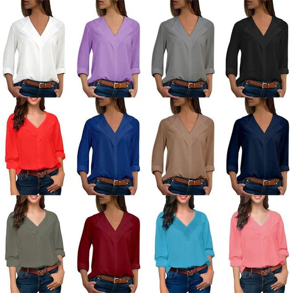 women solid shirts v neck long sleeves loose slim fit simple for summer bmf88 women's blouses, White
women solid shirts v neck long sleeves loose slim fit simple for summer bmf88 women's blouses, White