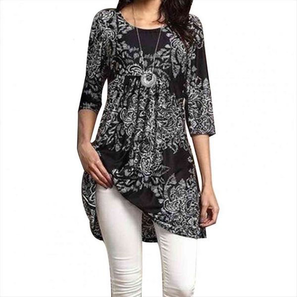 fashion digital black print women shirts polyester long large hem 3 4 sleeve woman and ladies clothing, White
fashion digital black print women shirts polyester long large hem 3 4 sleeve woman and ladies clothing, White