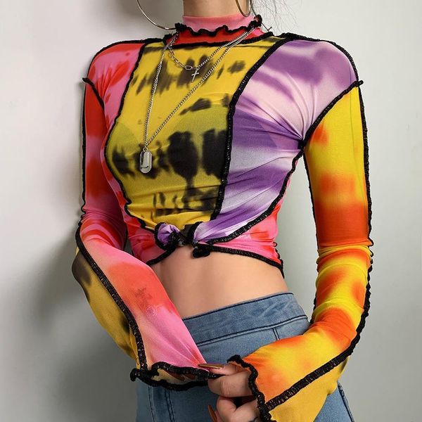 tie dye mesh patchwork women kimono sleeve turtleneck long vintage spring for streetwear y2k style, White
tie dye mesh patchwork women kimono sleeve turtleneck long vintage spring for streetwear y2k style, White