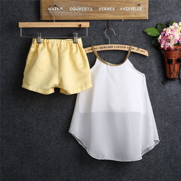 2-11 years toddler kids girl outfits chiffon sleeveless white shirt yellow shorts 2pcs outfits girl clothes kid summer set
2-11 years toddler kids girl outfits chiffon sleeveless white shirt yellow shorts 2pcs outfits girl clothes kid summer set
