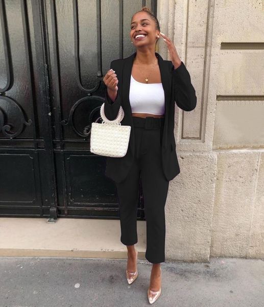 women's suits & blazers 2021 women casual commute cropped pants solid color mid length blazer with pocket classic office suit two piece, White;black
women's suits & blazers 2021 women casual commute cropped pants solid color mid length blazer with pocket classic office suit two piece, White;black