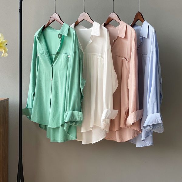 cardigan solid color tencel shirt for women 2021 spring new korean style blusas loose casual breathable long sleeve blouse, White
cardigan solid color tencel shirt for women 2021 spring new korean style blusas loose casual breathable long sleeve blouse, White